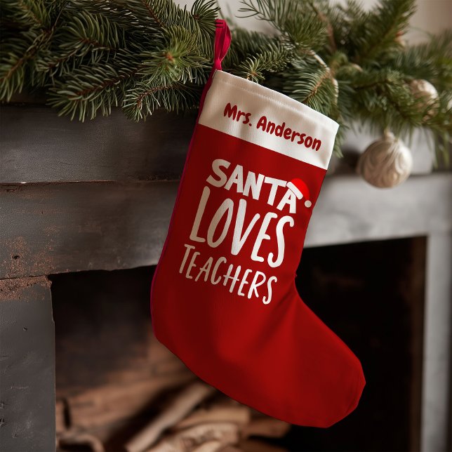 Santa Loves Teachers Cute Funny Small Christmas Stocking (Creator Uploaded)