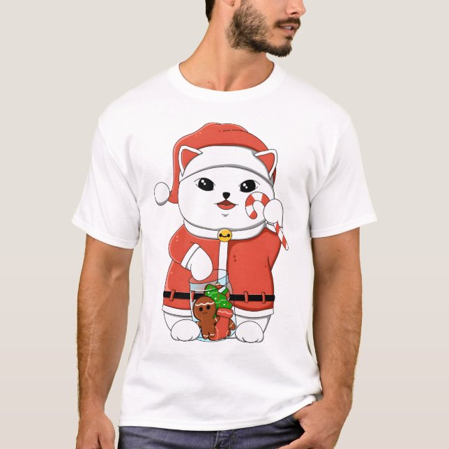 Santa Lucky Cat  T-Shirt (Front)