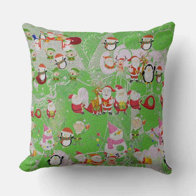 Santa Magical Green New Year  Cushion (Front)