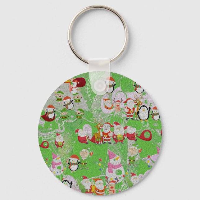 Santa Magical Green New Year  Key Ring (Front)