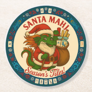 Santa Mahj Festive Round Paper Coasters