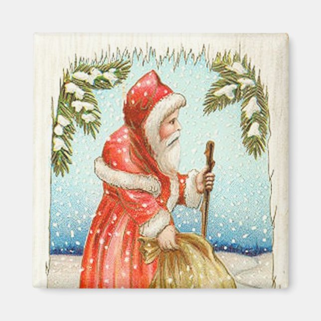 Santa Making Deliveries Vintage Magnet (Front)