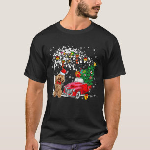 Santa Maltipoo Red Pickup Truck Carrying X Mas Tre T-Shirt