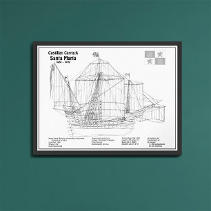 Santa Maria - Ship Blueprint Plans BD Photo Print