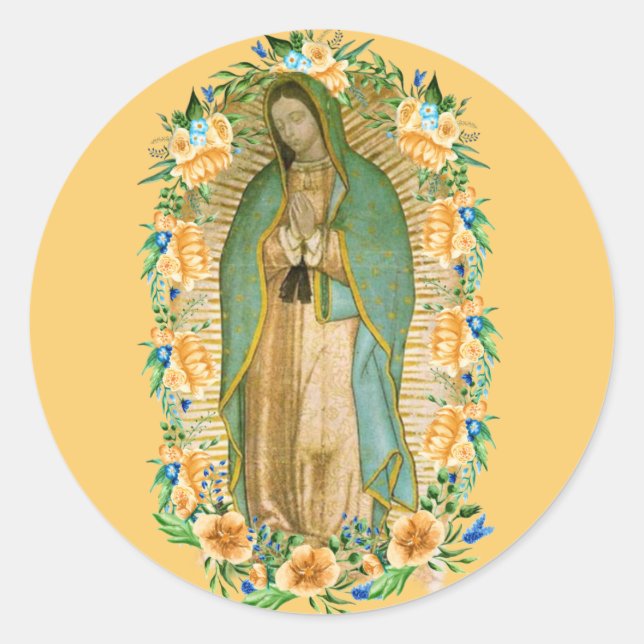 Santa Maria, Virgen de Guadalupe Mother Mary Classic Round Sticker (Front)