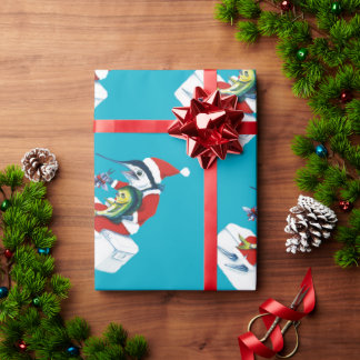 Santa Marlin on teal Wrapping Paper