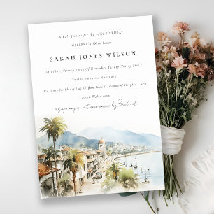 Santa Marta Colombia Watercolor Landscape Birthday Invitation