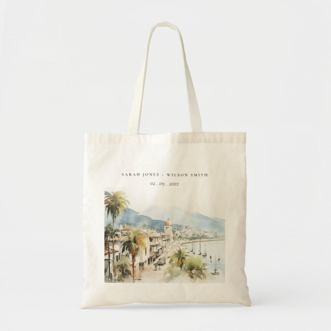 Santa Marta Colombia Watercolor Landscape Wedding Tote Bag (Front)