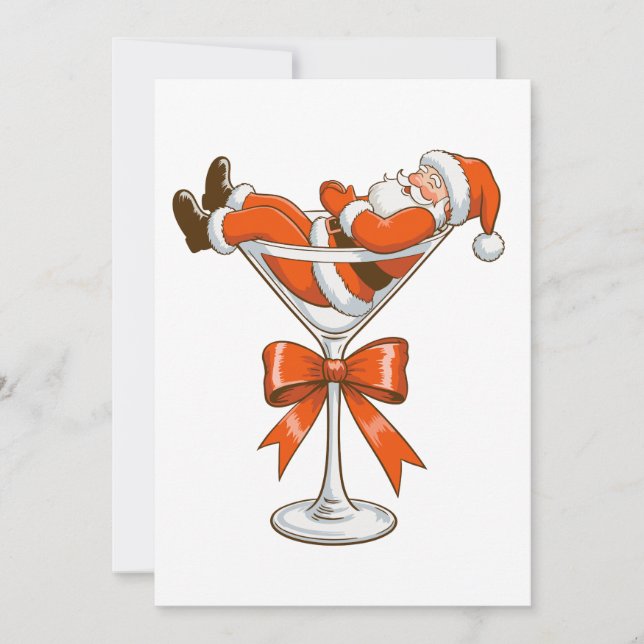 Santa Martini Coquette Girly Christmas Bow Festive Holiday Card (Front)