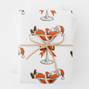 Santa Martini Coquette Girly Christmas Bow Festive Wrapping Paper Sheet