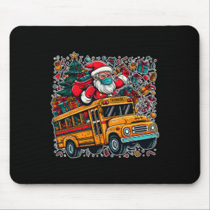Santa Mask Riding School Bus Driver Funny Christma Mouse Pad
