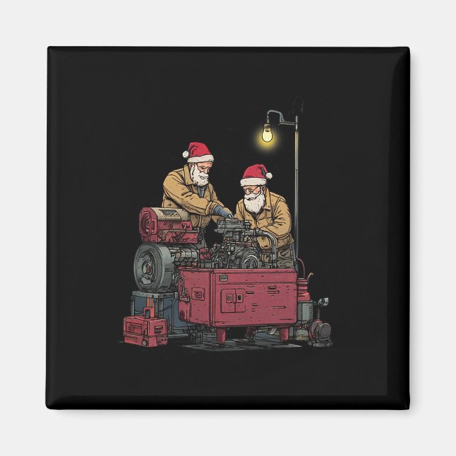 Santa Mechanic Christmas Funny Workshop Engine Rep Magnet (Front)