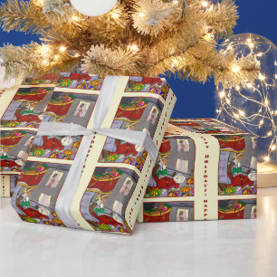 Santa Meeting Mrs. Santa Yellow Wrapping Paper
