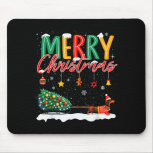 Santa Merry Christmas Dachshund Sleigh Dog Lover X Mouse Pad