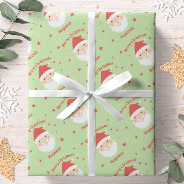 Santa Merry Christmas Personalised Name Wrapping Paper (Creator Uploaded)