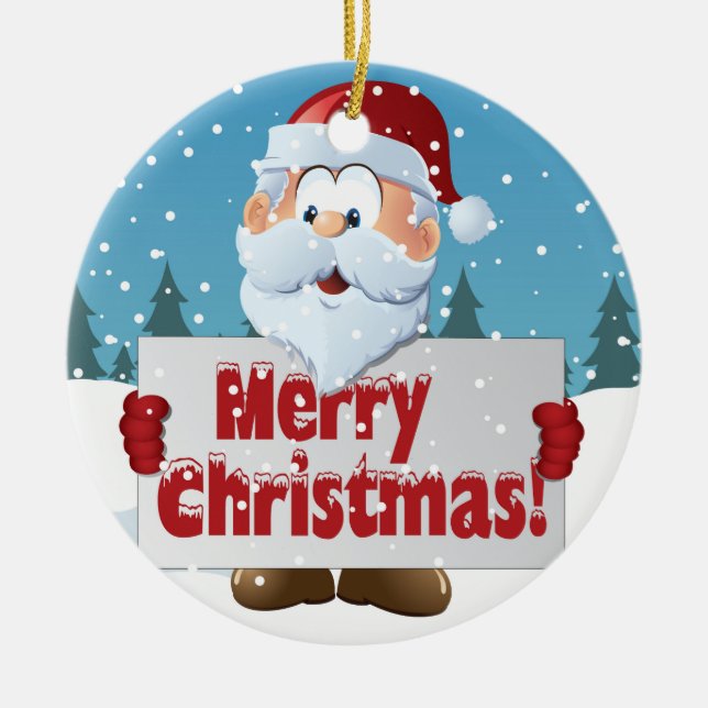Santa Merry Christmas Sign in Snow Ceramic Tree Decoration (Front)