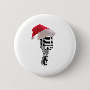 santa microphone 6 cm round badge