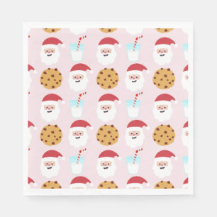 Santa Milk and Cookies Pink Paper Napkins