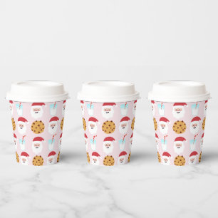 Santa Milk and Cookies with Pink Background Paper  Cups