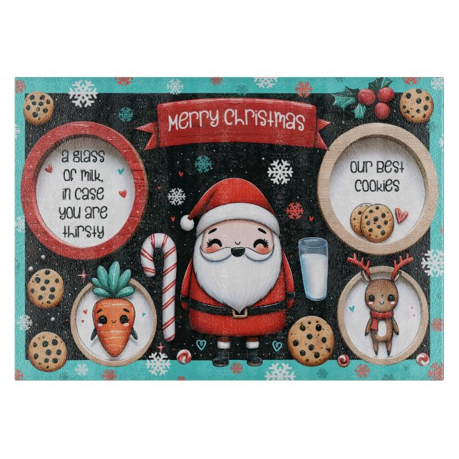 Santa Milk & Cookies Tray with Reindeer Snacks Cutting Board (Front)