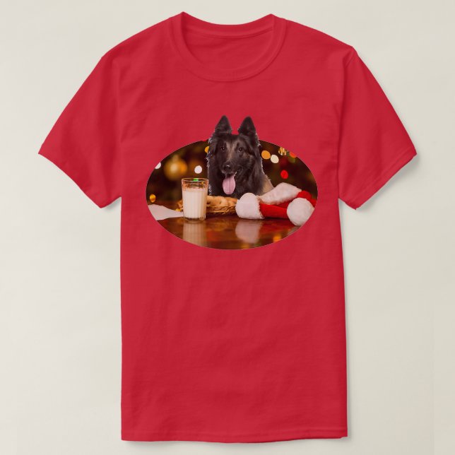 Santa Milk n Cookies Dog Belgian Tervuren  T-Shirt (Design Front)