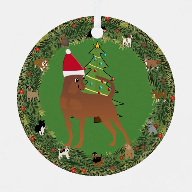 Santa Miniature Pinscher Metal Tree Decoration (Front)