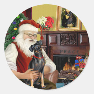 Santa  - Miniature Pinscher (nat) Classic Round Sticker