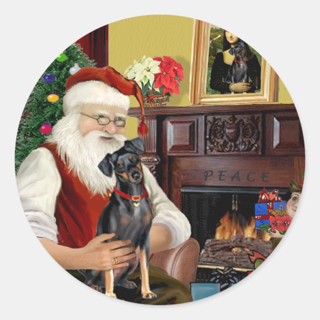 Santa  - Miniature Pinscher (nat) Classic Round Sticker (Front)