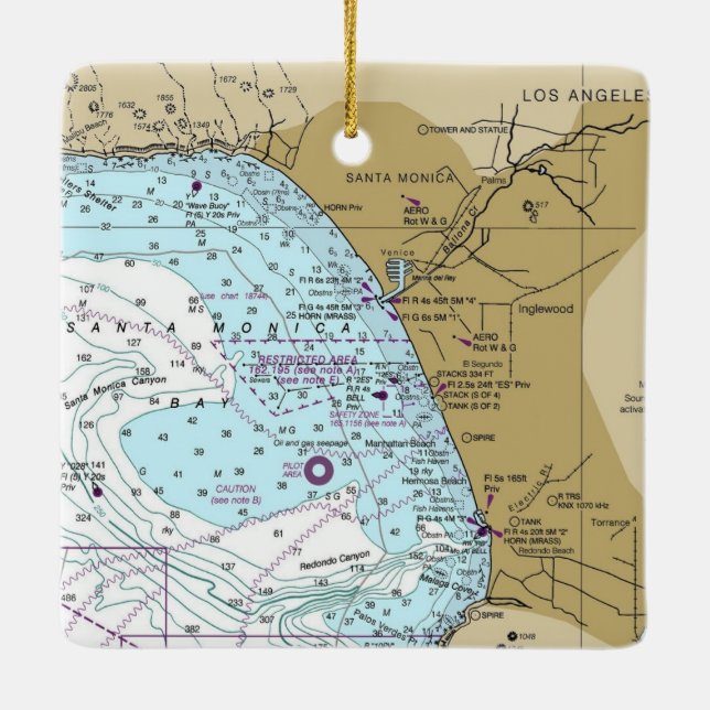Santa Monica Bay Chart Ceramic Ornament (Back)