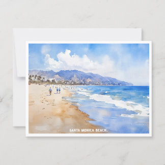 Santa Monica Beach, Ca watercolor painting  Postcard
