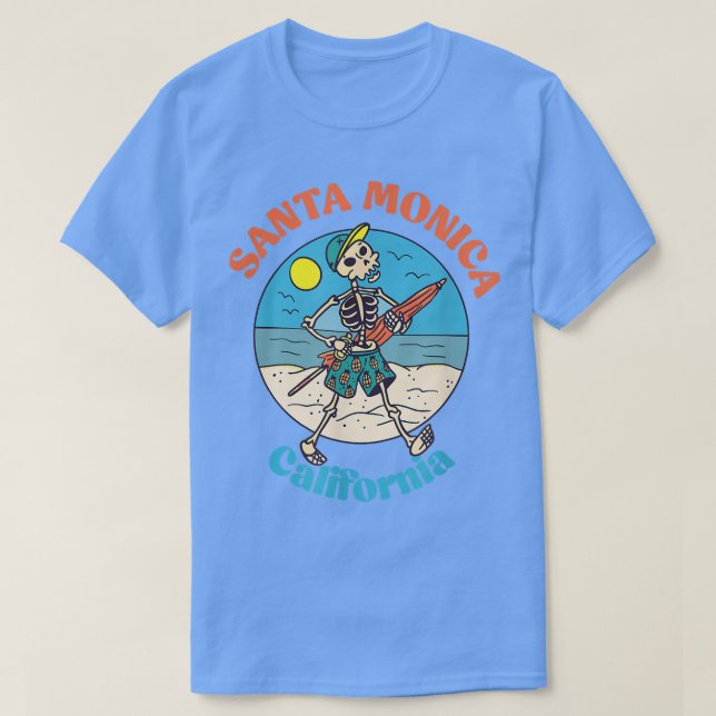 Santa Monica Beach California Skeleton Souvenir Re T-Shirt (Design Front)