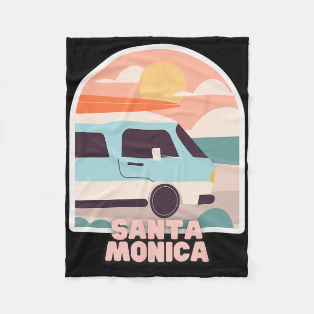 Santa Monica Beach Retro Pastel Colours Sun And Su Fleece Blanket (Front)