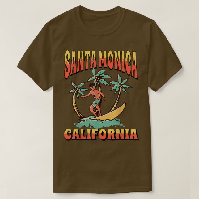 Santa Monica California Beach Surf Summer Vacation T-Shirt (Design Front)