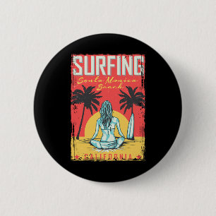 Santa Monica California Beach Surfing 6 Cm Round Badge