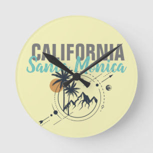 Santa Monica California Geometric Palms  Round Clock
