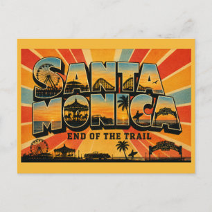 Santa Monica California Pier Sunset Vintage Art Postcard