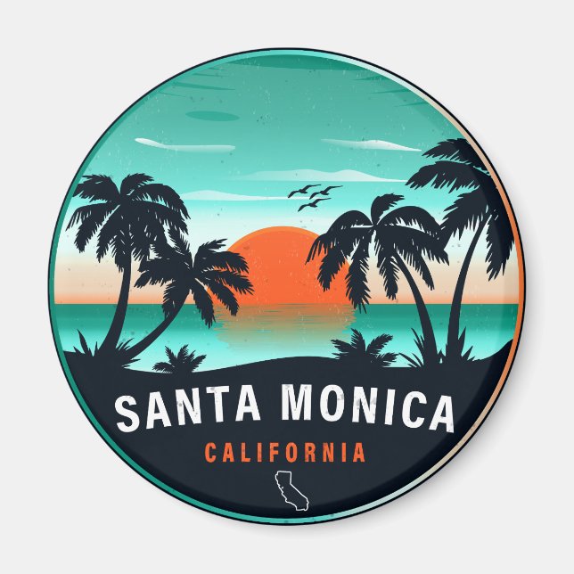 Santa Monica California Retro Sunset Souvenirs 80s Magnet (Front)