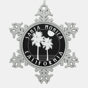 Santa Monica California Snowflake Pewter Christmas Ornament
