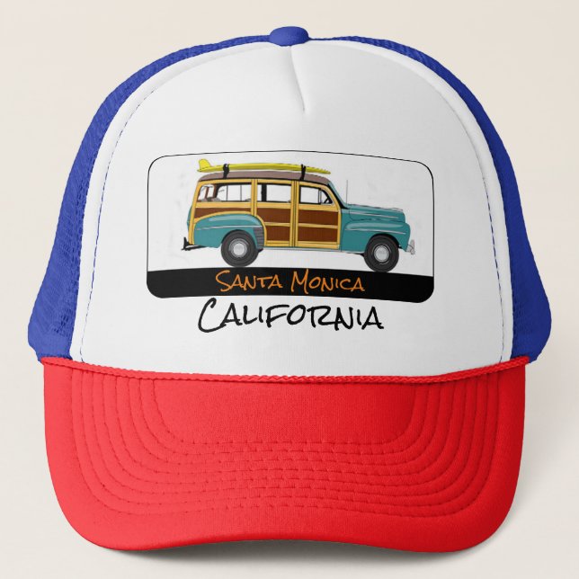 Santa Monica, California Surf Woody Trucker Hat (Front)