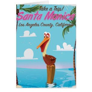 Santa Monica Cartoon retro travel poster