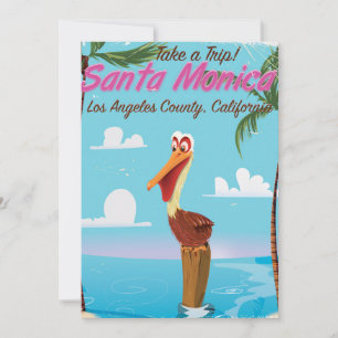 Santa Monica Cartoon retro travel poster