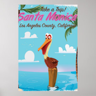 Santa Monica Cartoon retro travel poster