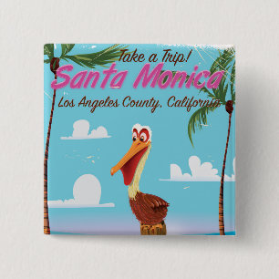 Santa Monica Cartoon retro travel poster 15 Cm Square Badge