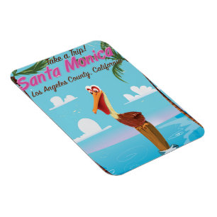 Santa Monica Cartoon retro travel poster Magnet