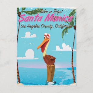 Santa Monica Cartoon retro travel poster Postcard