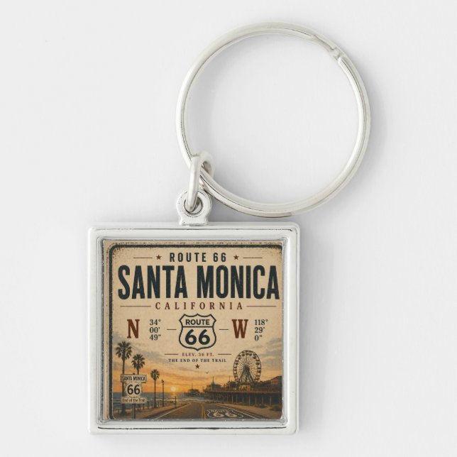 Santa Monica End Trail Coordinates Key Ring (Front)
