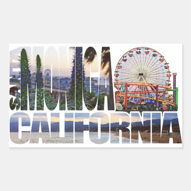 Santa Monica logo flowers pier beach Rectangular Sticker (Front)