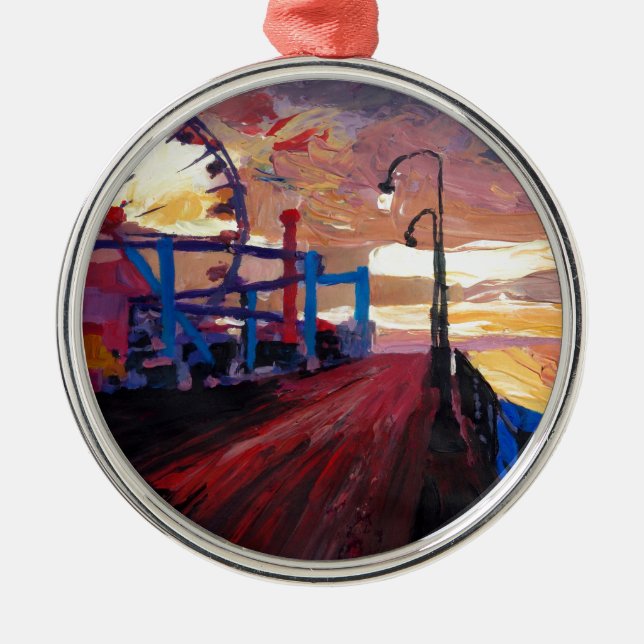 Santa Monica Pier At Dawn Metal Tree Decoration (Front)