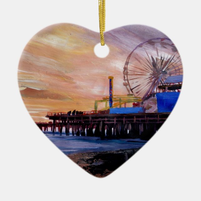 Santa Monica Pier At Sunset Ceramic Tree Decoration (Front)