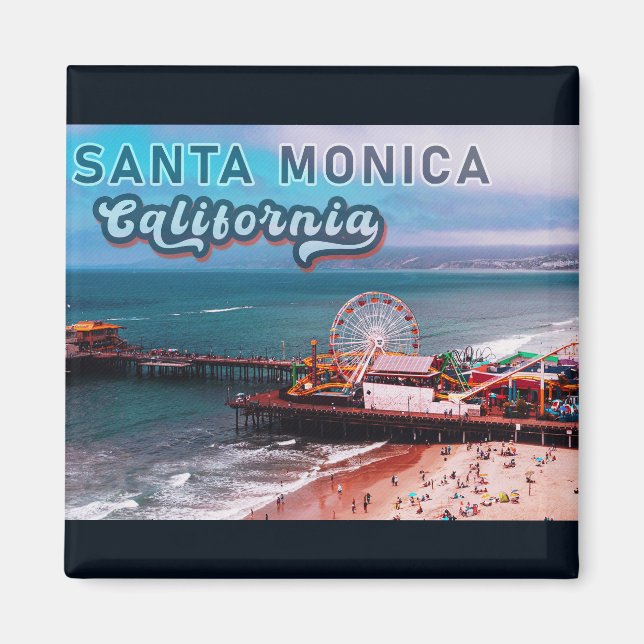 Santa Monica Pier Ca USA Retro Souvenirs 80s Magnet (Front)
